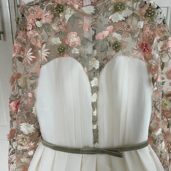 Teuta Matoshi Ivory Gown with Floral Accents - Picture 2 of 12